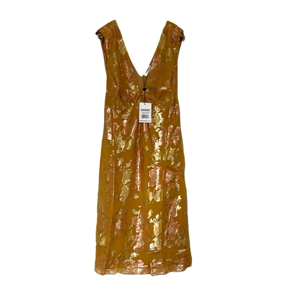 🔆 Rumored Gold Plunge Neck Midi Dress Paradise Golden Hour - Medium - Picture 5 of 6